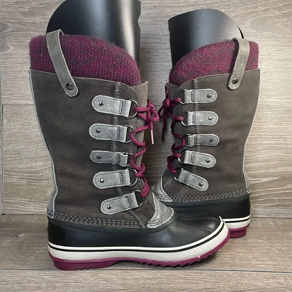 Sorel Joan of Arctic Knit II Warm Waterproof Women’s Sz 7 Gray Suede Snow Boots